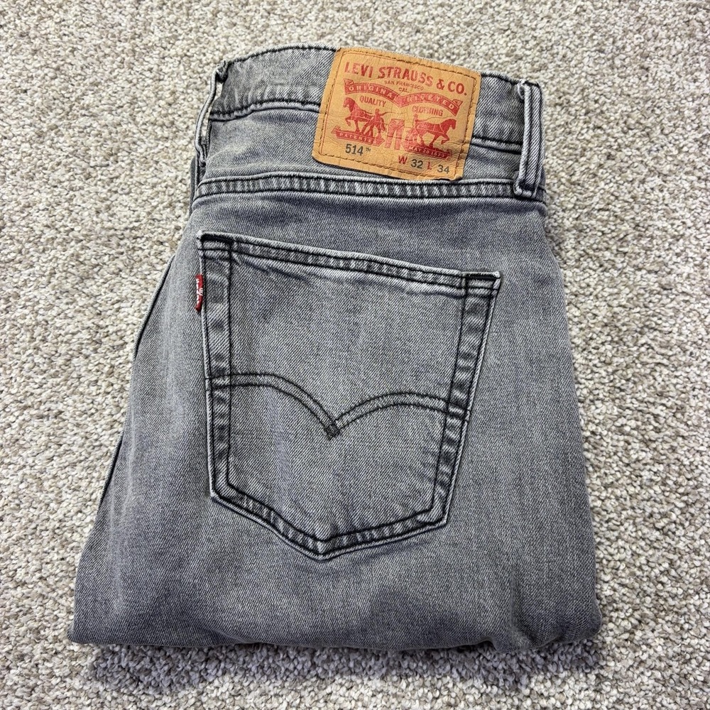 Levis 514 Jeans Mens 32x32 Gray Medium Wash Regular Straight Denim Pants Casual